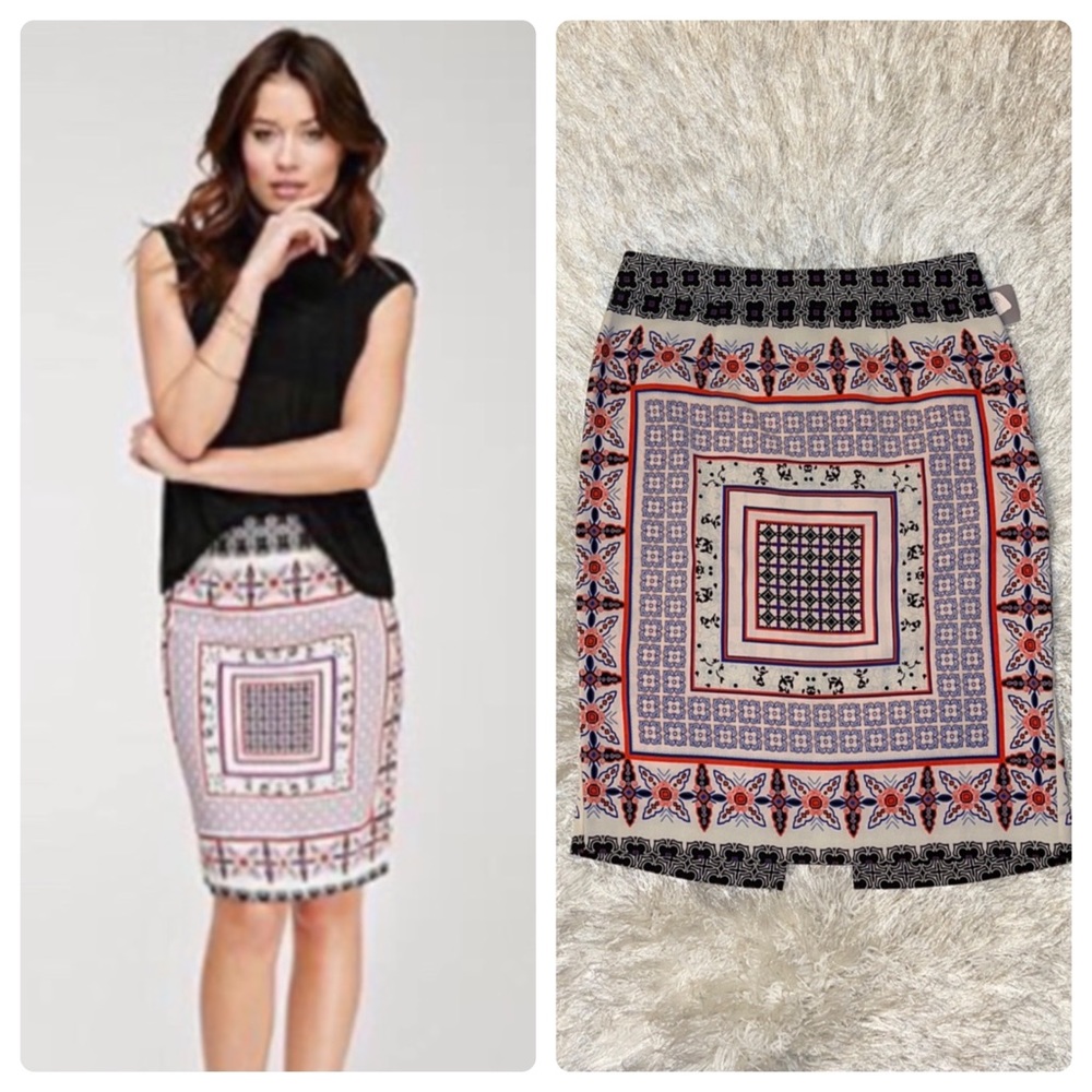 NWT Forever 21 Contemporary Scarf Print Knee Length Skirt XS/S